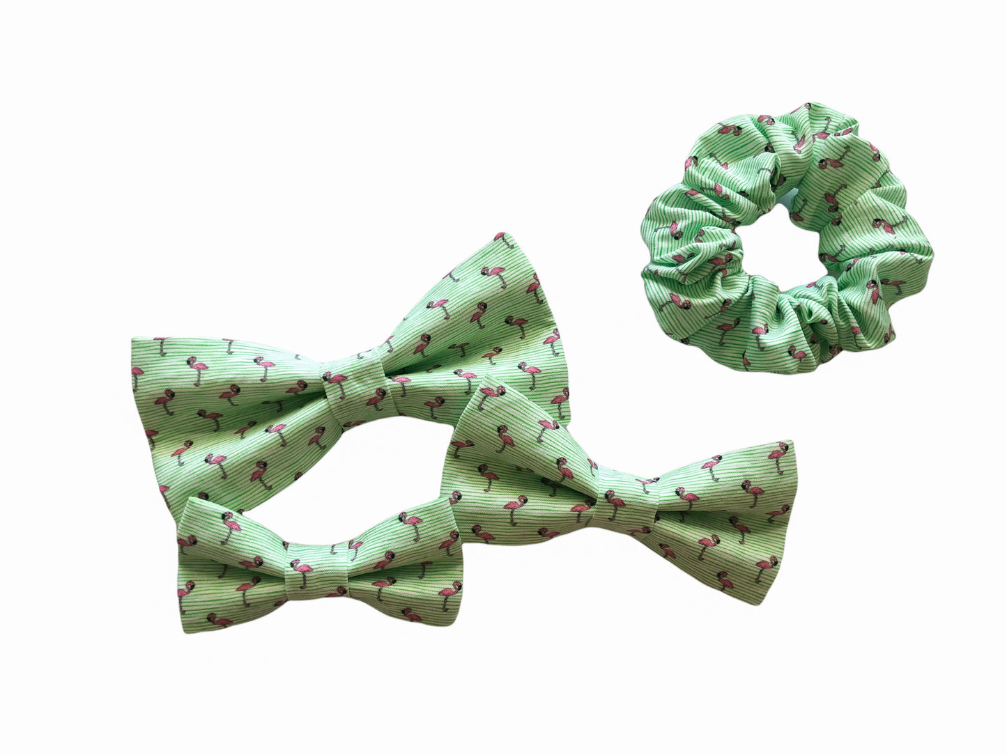 Flamingos - Green Stripes Scrunchies