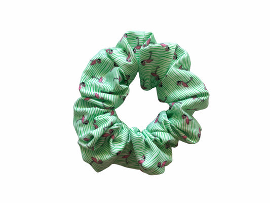 Flamingos - Green Stripes Scrunchies