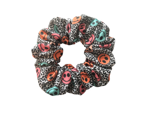 Smiley Face - Leopard Print Scrunchies